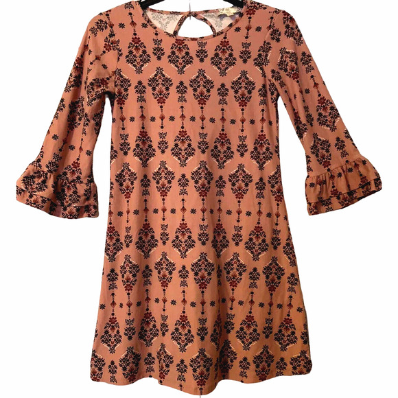 Pink Rose Tunic Trapeze Dress Small Women Dark Pink Floral Bell Sleeves Y2KStyle - Picture 1 of 13